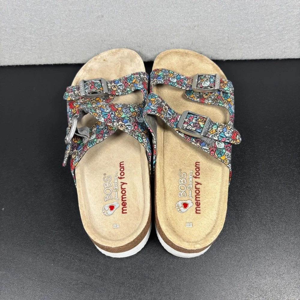 BOBS Skechers Womens 8M Dog Lover Print Memory Foam Comfort Slides Sandals Shoes